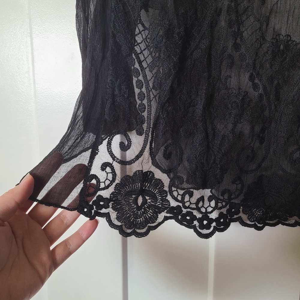 Black Sheer Embroidered Long-Sleeve Top - Picture 7 of 16